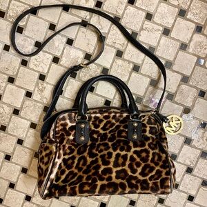 Leopard Calf Hair Purse Black and Gold Handbag Michael Kors Cheetah Animal Print